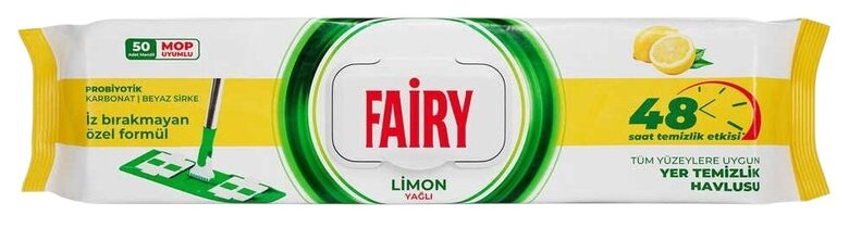 Fairy Lemon (yellow) universaalsed põranda puhastamise niisked salvrätikud (50 tk)