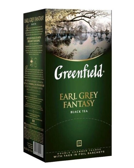 Greenfield Earl Grey Fantasy Black Tea melnā tēja ar bergamota aromātu paciņās 50 g (25 gab.)