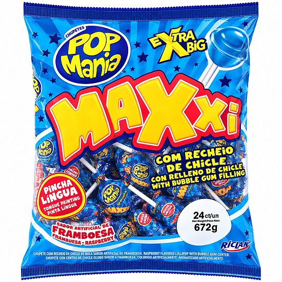 Pop Mania Maxxi Pinta Língua (blue) vaarikamaitselised pulgakommid närimiskummi täidisega, 672 g (24 tk)