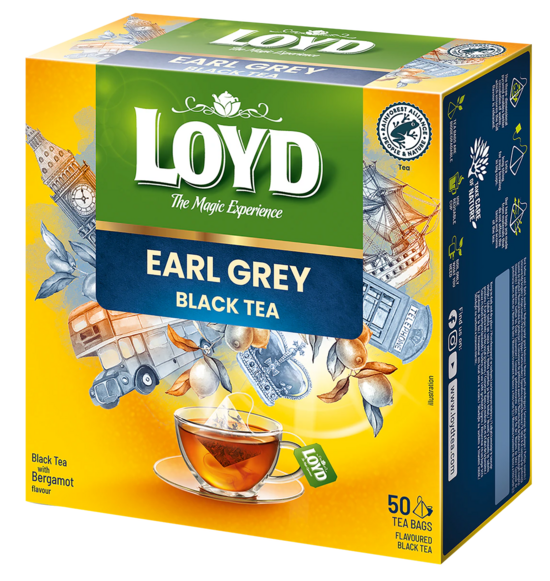 Loyd Earl Grey Black Tea aromatizēta melnā tēja paciņās 100 g (50 gab.)