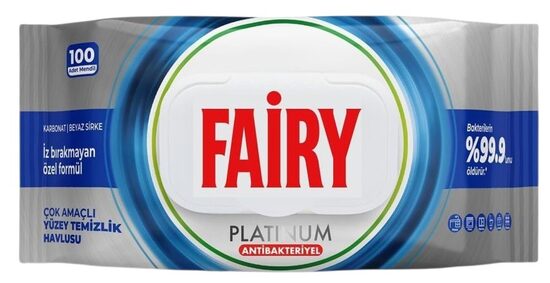 Fairy Platinum Antibacterial (blue) universalios drėgnos paviršių valymo servetėlės (100 vnt.)