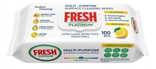 Fresh Platinum Lemon Scent universalios drėgnos paviršių valymo servetėlės (100 vnt.)