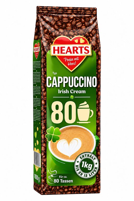 Hearts Cappuccino Irish Cream lahustuv cappuccino-jook Iiri koorelikööri maitsega 1 kg
