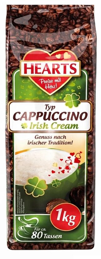 Hearts Cappuccino Irish Cream greitai paruošiamas kapučino gėrimas su airiško grietinėlės likerio skoniu 1 kg