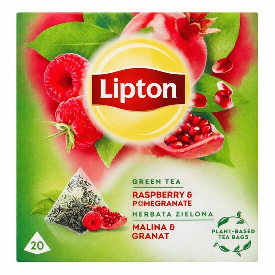 Lipton Green Tea Raspberry & Pomegranate vaarika- ja granaatõunamaitseline aromatiseeritud roheline tee teekottides 28 g (20 tk.)