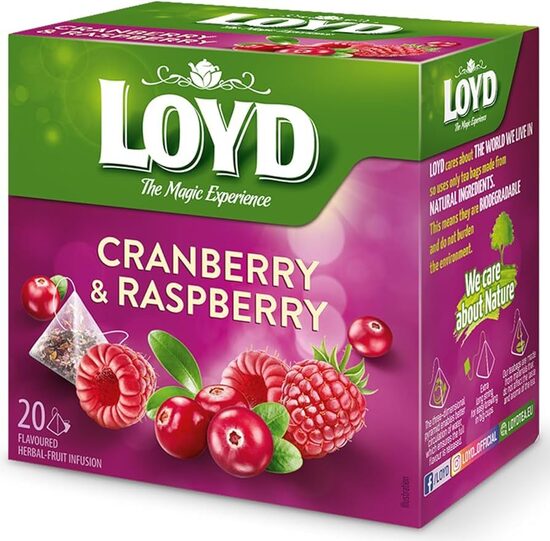 Loyd Cranberry & Raspberry ароматизированный растительный фруктовый чайный напиток со вкусом клюквы и малины в пакетиках 40 г (20 шт)