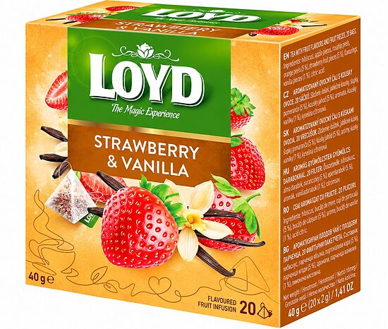 Loyd Strawberry & Vanilla aromatiseeritud puuviljatee jook maasika ja vanilje maitsega teekottides 40 g (20 tk.)