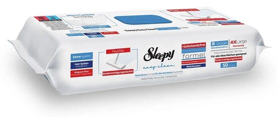 Sleepy Easy Clean Bleach Additive (blue) universalios grindų valymo drėgnos servetėlės (50 vnt.)
