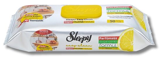 Sleepy Easy Clean Super Kitchen Lemon (yellow) universalios drėgnos paviršių valymo servetėlės virtuvei (50 vnt.)