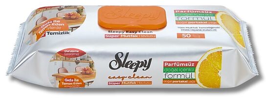 Sleepy Easy Clean Super Kitchen Orange (orange) universalios drėgnos paviršių valymo servetėlės virtuvei (50 vnt.)