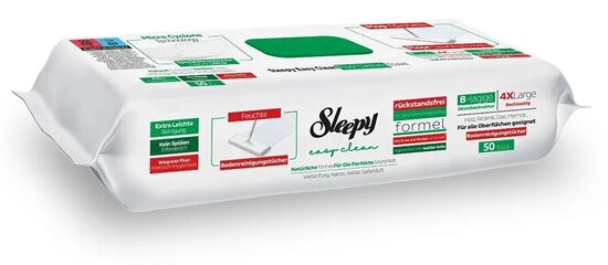 Sleepy Easy Clean White Soap Additive (green) universalios grindų valymo drėgnos servetėlės (50 vnt.)
