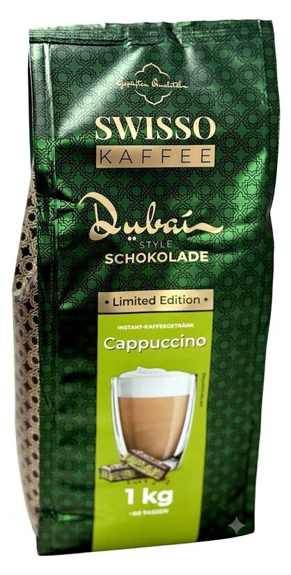 Swisso Cappuccino Dubai Style Schokolade šķīstošais kapučīno dzēriens ar Dubaijas šokolādes garšu 1 kg