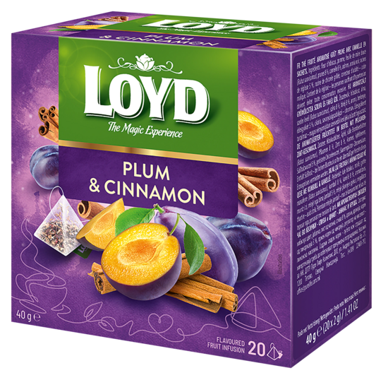 Loyd Plum & Cinnamon aromatizēts augu - augļu tējas dzēriens ar plūmju un kanēļa garšu paciņās 40 g (20 gab.)