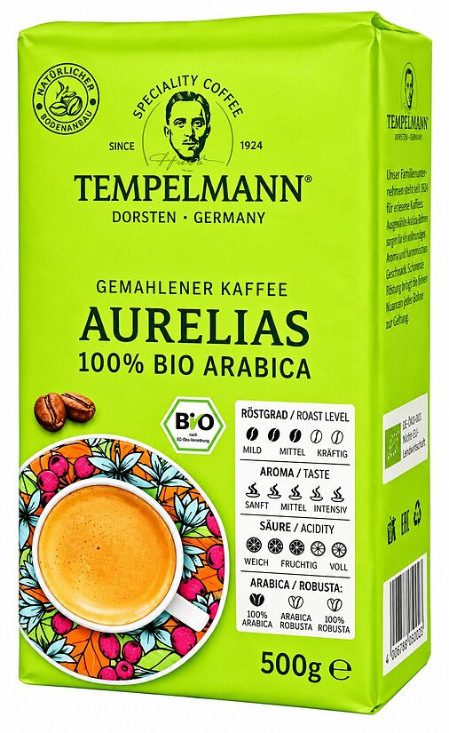 Tempelmann Aurelias BIO 100% Arabica maltā kafija 500 g