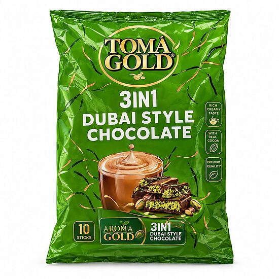 Aroma Gold 3in1 Dubai Style Chocolate lahustuv kohvijook šokolaadi- ja pistaatsiamaitsega 160 g (10 × 16 g)