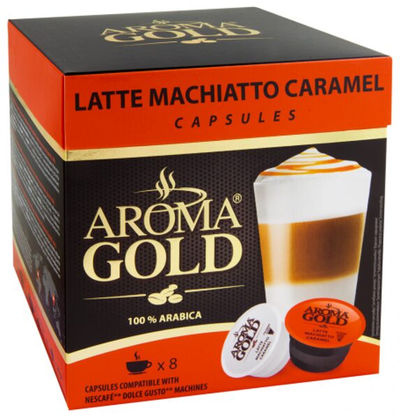 Aroma Gold Dolce Gusto Latte Macchiato Caramel kavos kapsulės 16 vnt. (8+8 vnt.)