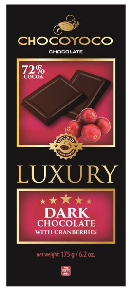 Chocoyoco Luxury tumšā šokolāde ar dzērvenēm 175 g