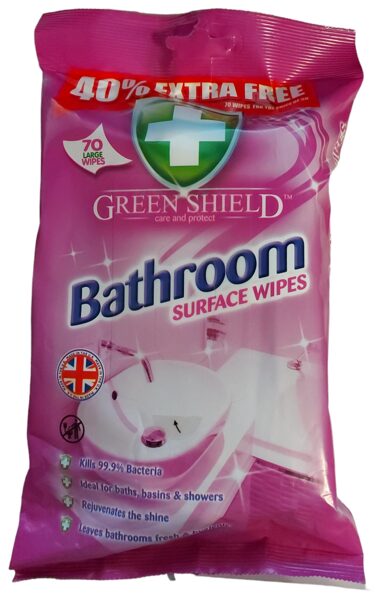 Green Shield Bathroom Surface vonios paviršių valymo servetėlės ​​(70 vnt.)