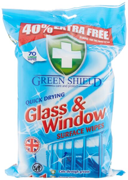 Green Shield Glass & Window stiklų ir langų valymo servetėlės ​​(70 vnt.)