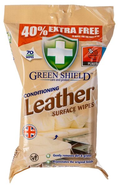 Green Shield Leather tīrīšanas salvetes ādas virsmām (70 gab.)
