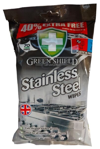 Green Shield Stainless Steel nerūdijančio plieno paviršių valymo servetėlės ​​(70 vnt.)