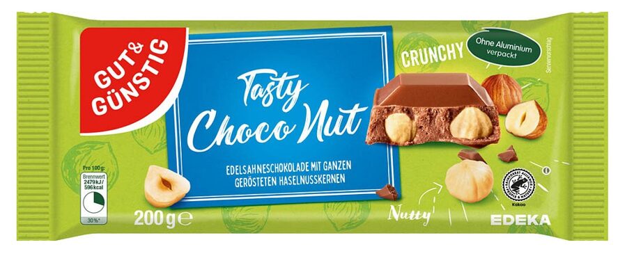 Gut & Günstig Tasty Choco Nut piena šokolāde ar veseliem lazdu riekstiem 200 g