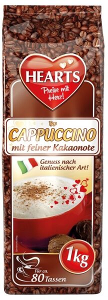 Hearts Cappuccino mit feiner Kakaonote šķīstošais kapučīno dzēriens ar kakao garšu 1 kg