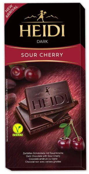 Heidi Dark Sour Cherry juodasis šokoladas su vyšnių gabalėliais 80 g