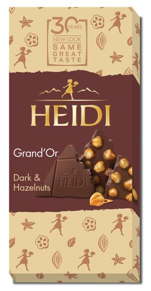 Heidi Grand'Or Dark Hazlenuts tamsus šokoladas su sveikais karamelizuotais lazdyno riešutais 100 g