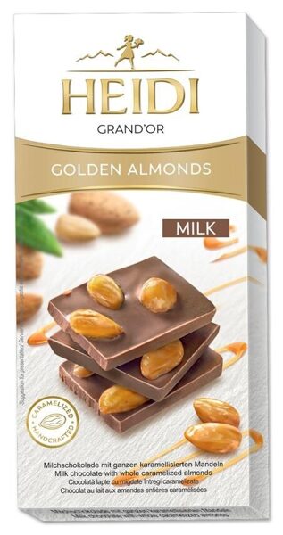 Heidi Grand'Or Milk Golden Almonds pieniškas šokoladas su sveikais karamelizuotais migdolais 100 g