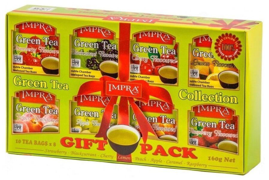Impra Green Tea Gift Pack 8 veidu 100% tīra Ceilonas zaļā tēja paciņās 160 g (80 gab.)