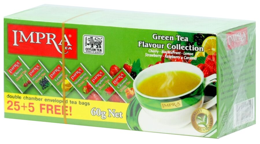 Impra Green Tea Flavour Collection 6 rūšių 100% grynos Ceilono žaliosios arbatos maišeliai 60 g (30 vnt.)