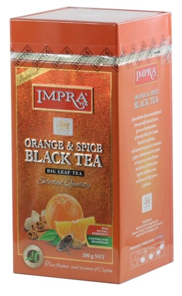 Impra Orange & Spice Black Tea Flavoured stambialapė biri juodoji arbata su apelsino gabaliukais 200 g
