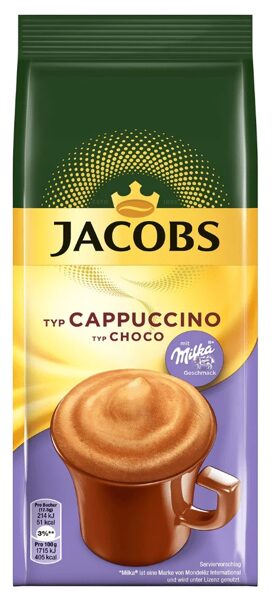 Jacobs Cappuccino Choco greitai paruošiamas kapučino gėrimas su šokolado skoniu 500 g