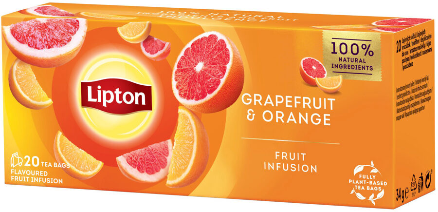 Lipton Grapefruit & Orange Tea tējas dzēriens ar greipfrūtu un apelsīnu garšu paciņās 34 g (20 gab.)