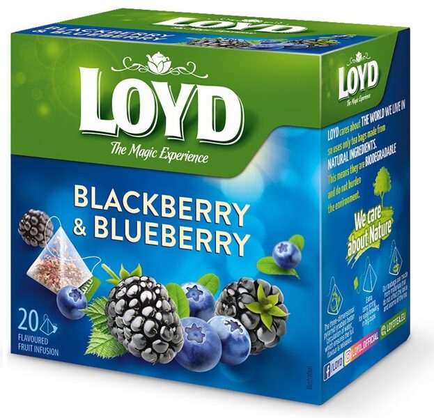 Loyd Blackberry & Blueberry aromatizēts augļu tējas dzēriens ar kazeņu un melleņu garšu - paciņās 40 g (20 gab.)