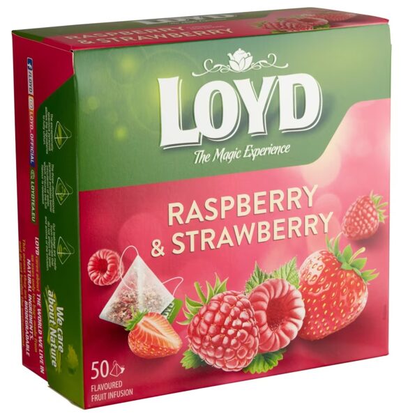 Loyd Raspberry & Strawberry aromatizēts augļu tējas dzēriens avene & zemene - paciņās 100 g (50 gab.)
