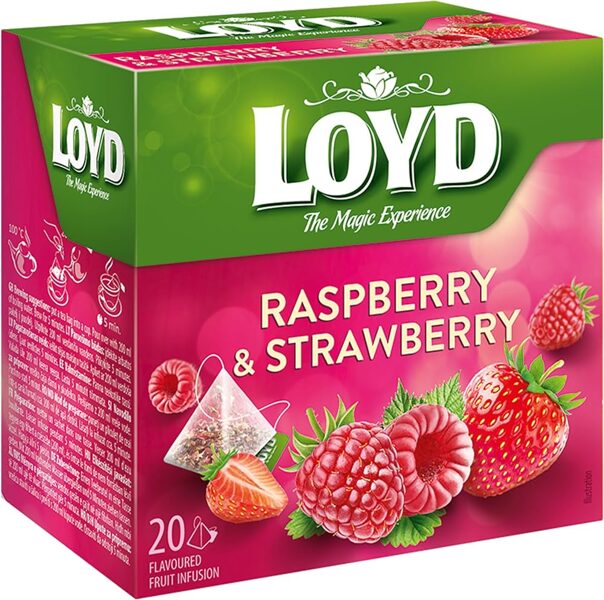 Loyd Raspberry & Strawberry aviečiu ir braškių skonio arbata maišeliuose 40 g (20 vnt.)