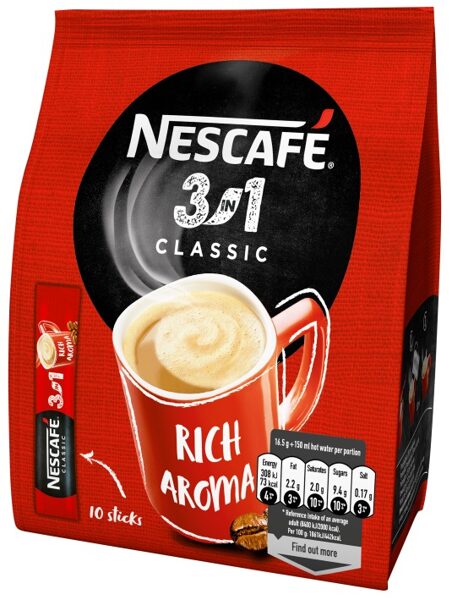 Nescafe 3in1 Classic šķīstošās kafijas dzēriens 165 g (16.5 g x 10)