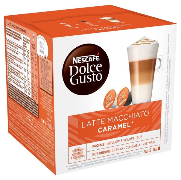 Nescafe Dolce Gusto Latte Macchiato Caramel kafijas kapsulas 16 gab. (8+8 gab.)