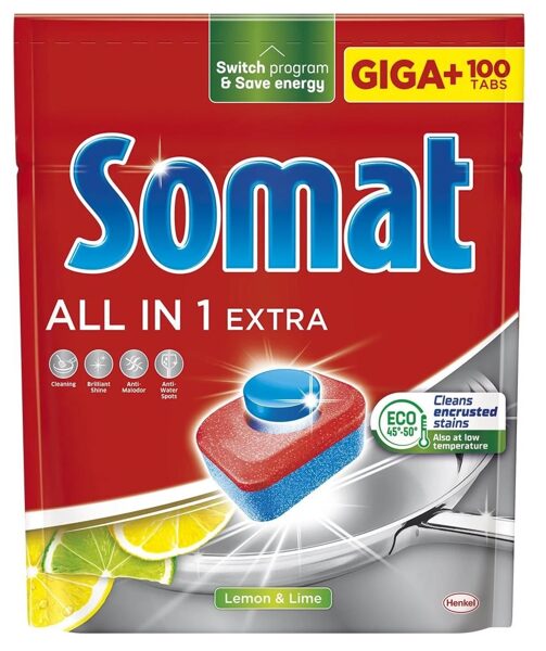 Somat All In 1 Extra Lemon & Lime trauku mazgājamās mašīnas tabletes 100 gab.