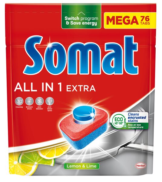 Somat All In 1 Extra Lemon & Lime trauku mazgājamās mašīnas tabletes 76 gab.